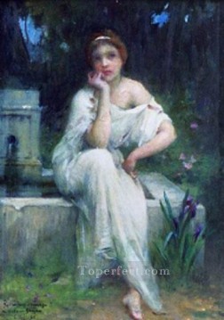  Girl Oil Painting - Etude pour une meditation realistic girl portraits Charles Amable Lenoir